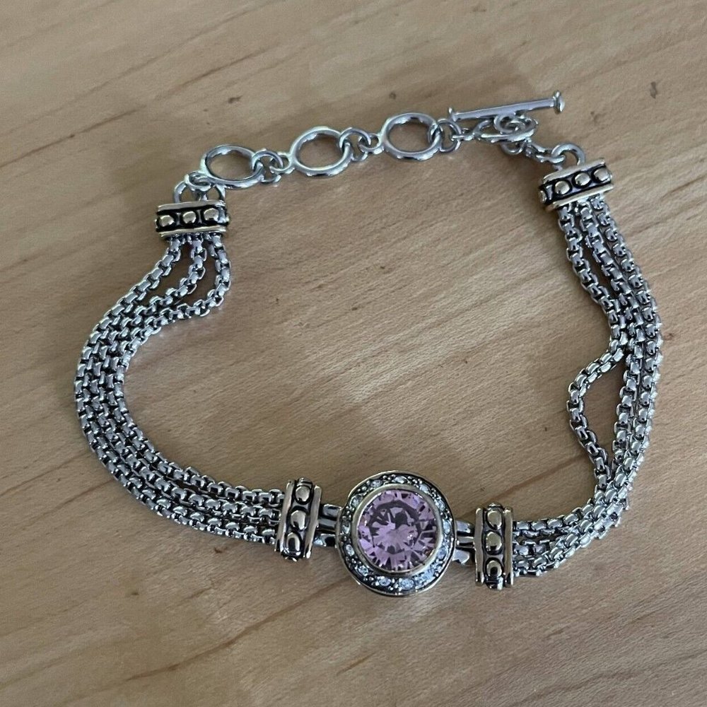 Rhinestone Faceted Crystal Three Strand Silver Tone Chain Bracelet Adjustable